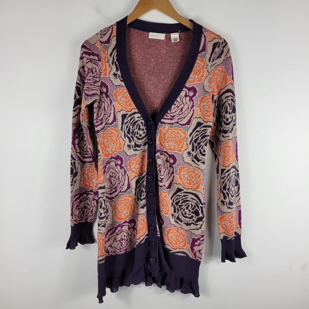 Sleeping on Snow Blooming Jaquard Floral Embroidered Long Button Down Cardigan